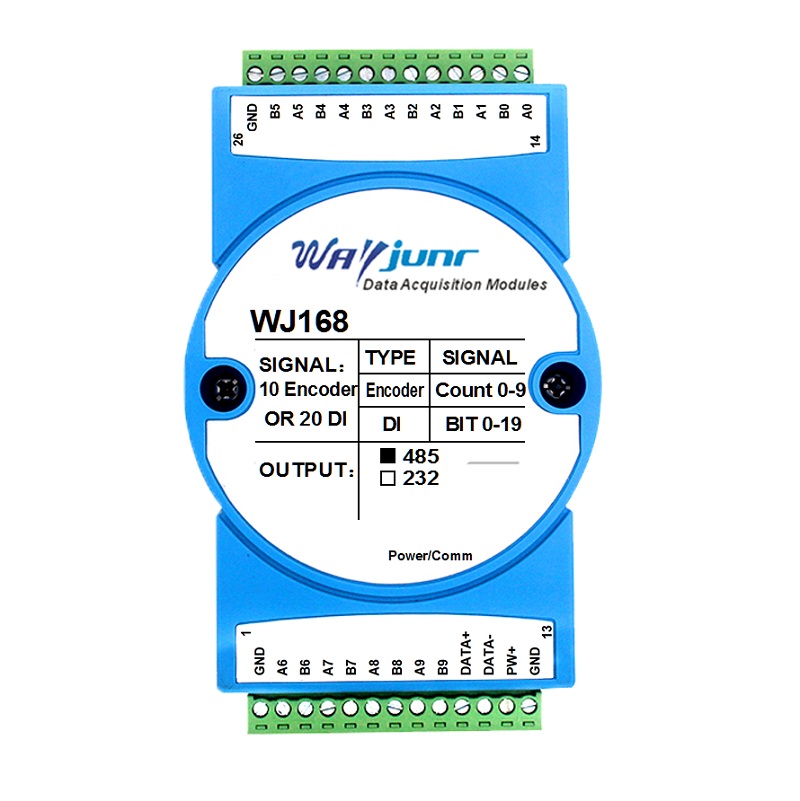 10路編碼器脈沖計數(shù)器或20路DI高速計數(shù)器，Modbus RTU模塊 WJ168