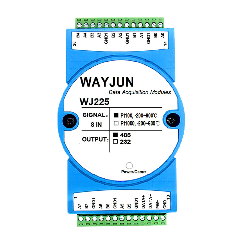 8通道Pt100/Pt1000轉(zhuǎn)RS-485/232，熱電阻溫度Modbus數(shù)據(jù)采集模塊 WJ225