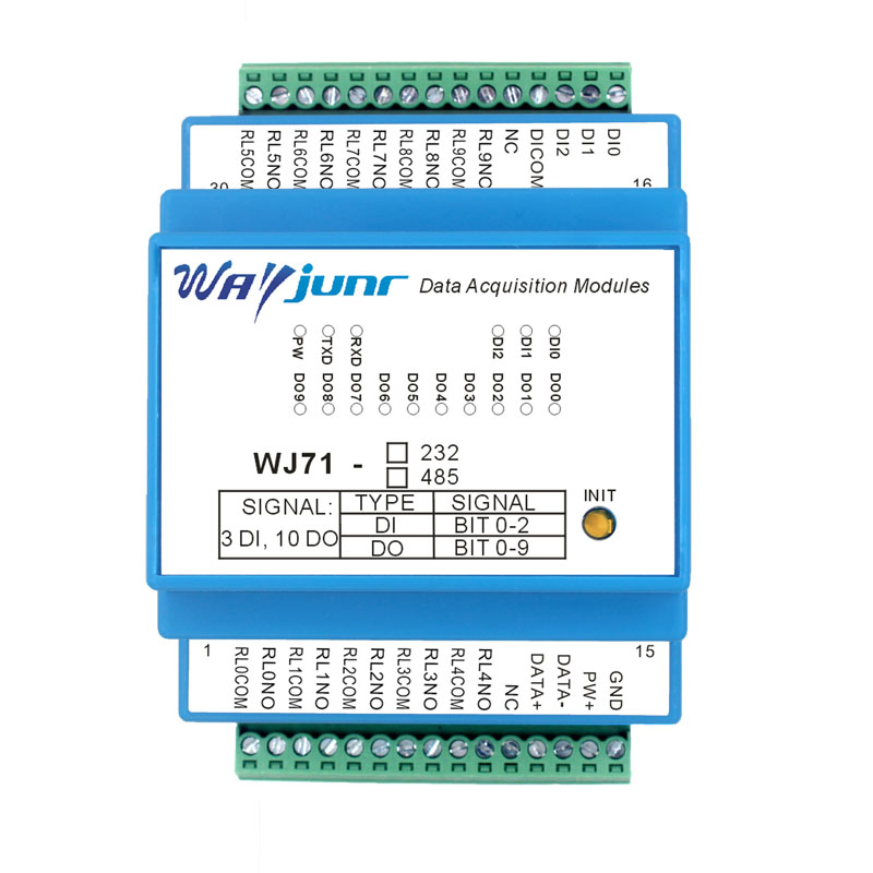 三路DI和十路DO繼電器輸出，RS-485/232遠(yuǎn)程I/O模塊 WJ71