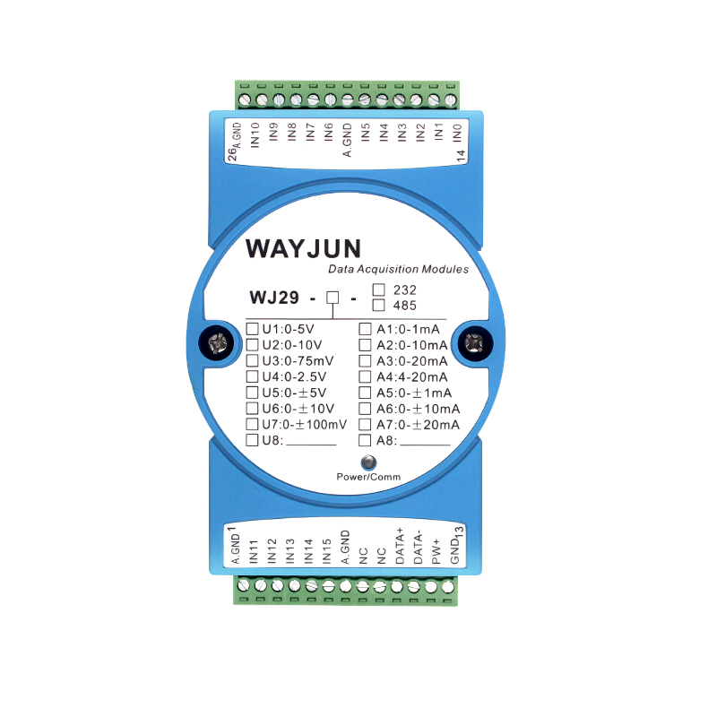 WJ29系列 16路模擬信號(hào)轉(zhuǎn)RS-485/232，數(shù)據(jù)采集A/D轉(zhuǎn)換模塊