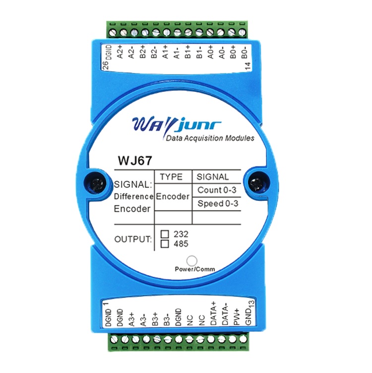 4路差分編碼器脈沖計數(shù)器，轉(zhuǎn)速測量，Modbus RTU模塊 WJ67